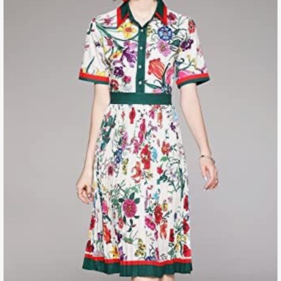 New DALIA MACPHEE SHORT SLEEVE PLEATED FLORAL DRESS - Picture 3 of 14